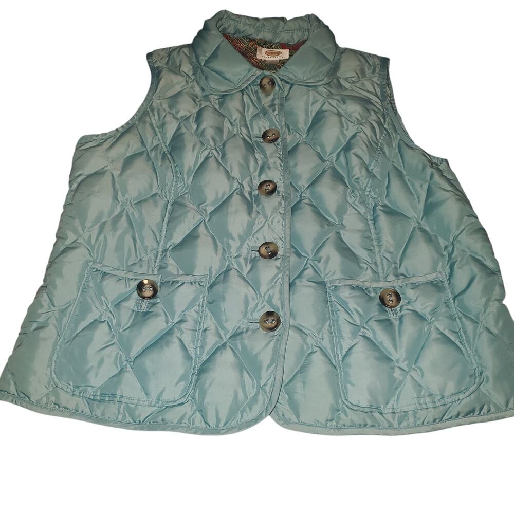 Talbots Women's 1XP (runs small) Turquoise Down Puffer Vest Quilted Button Front